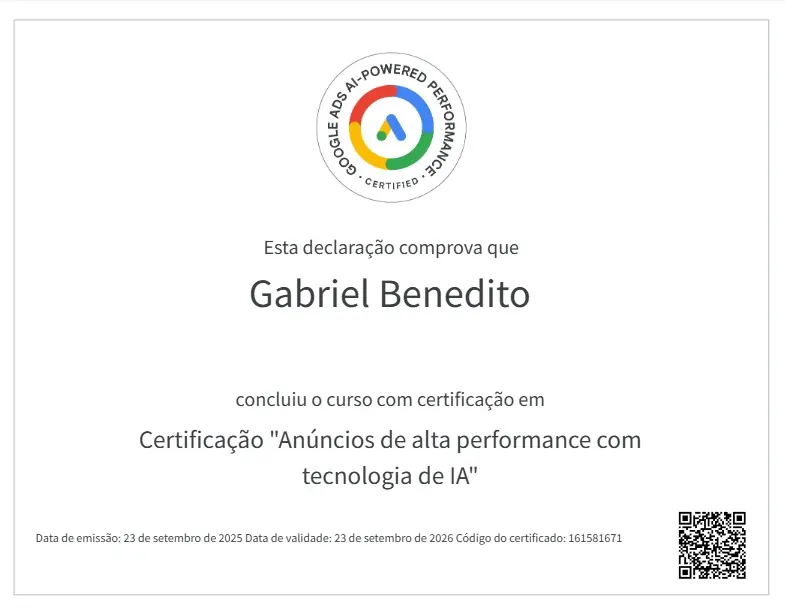 Certificação Google Ads em anúncios de alta performance com IA