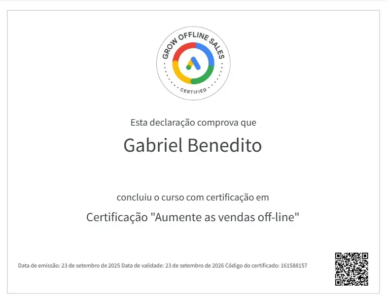Certificação Google Ads em aumentar as vendas off-line